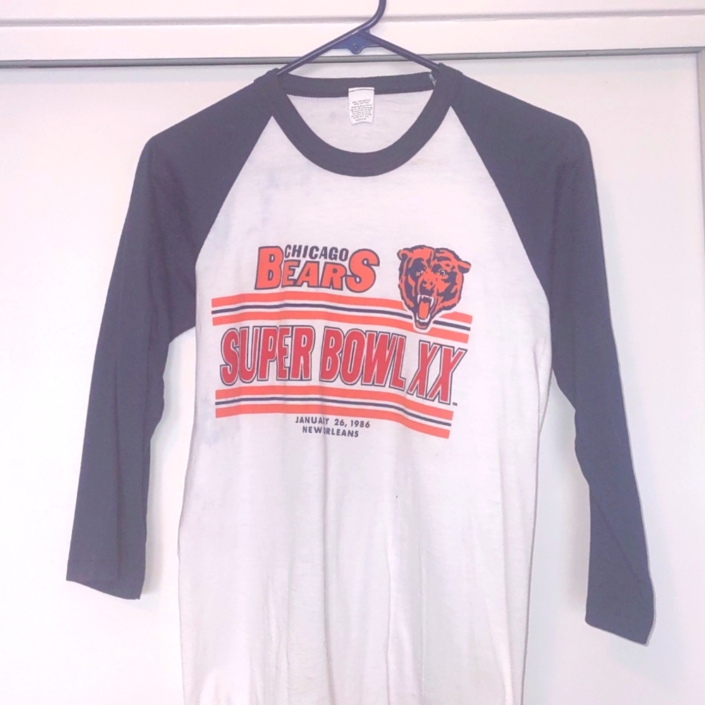 VINTAGE 1986 CHICAGO BEARS SUPER BOWL XX  RAGLAN SLEEVE T SHIRT  MED 